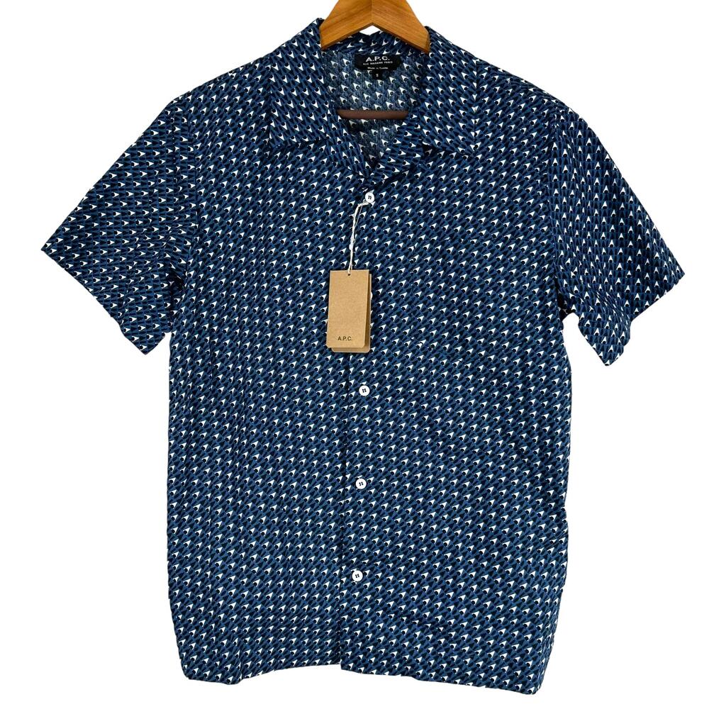 A. P. C. NWT Chemisette Lloyd Navy Blue Arrow Style Button Up Shirt Men's Size S